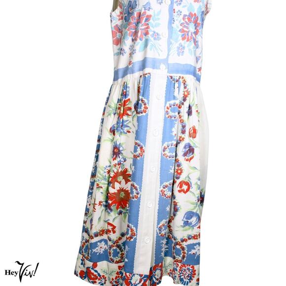 Vintage Kitsch'n Couture Dress Made from Vintage Cotton Tablecloth Sz L -Hey Viv - Picture 6 of 9